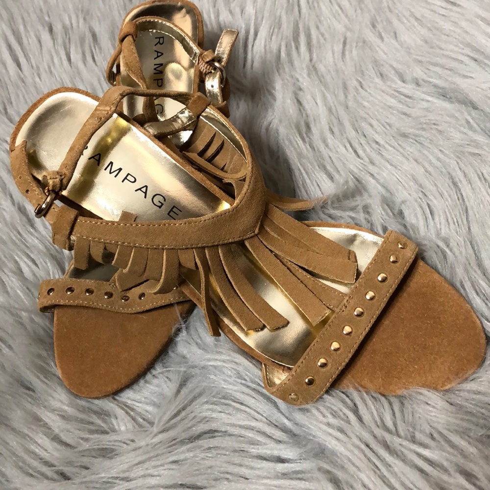 Rampage Tan Suede Fringe Heel Sandals